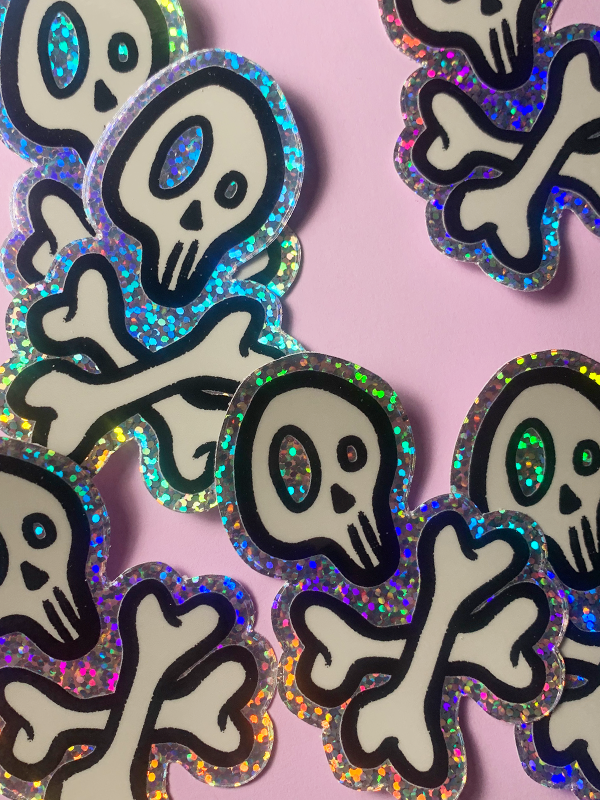 Skull & Crossbones Glitter Vinyl Sticker