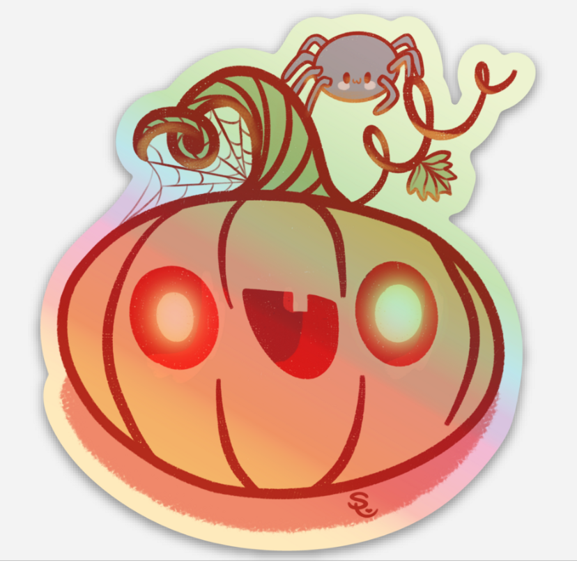 Happy Pumpkin Holographic Vinyl Sticker