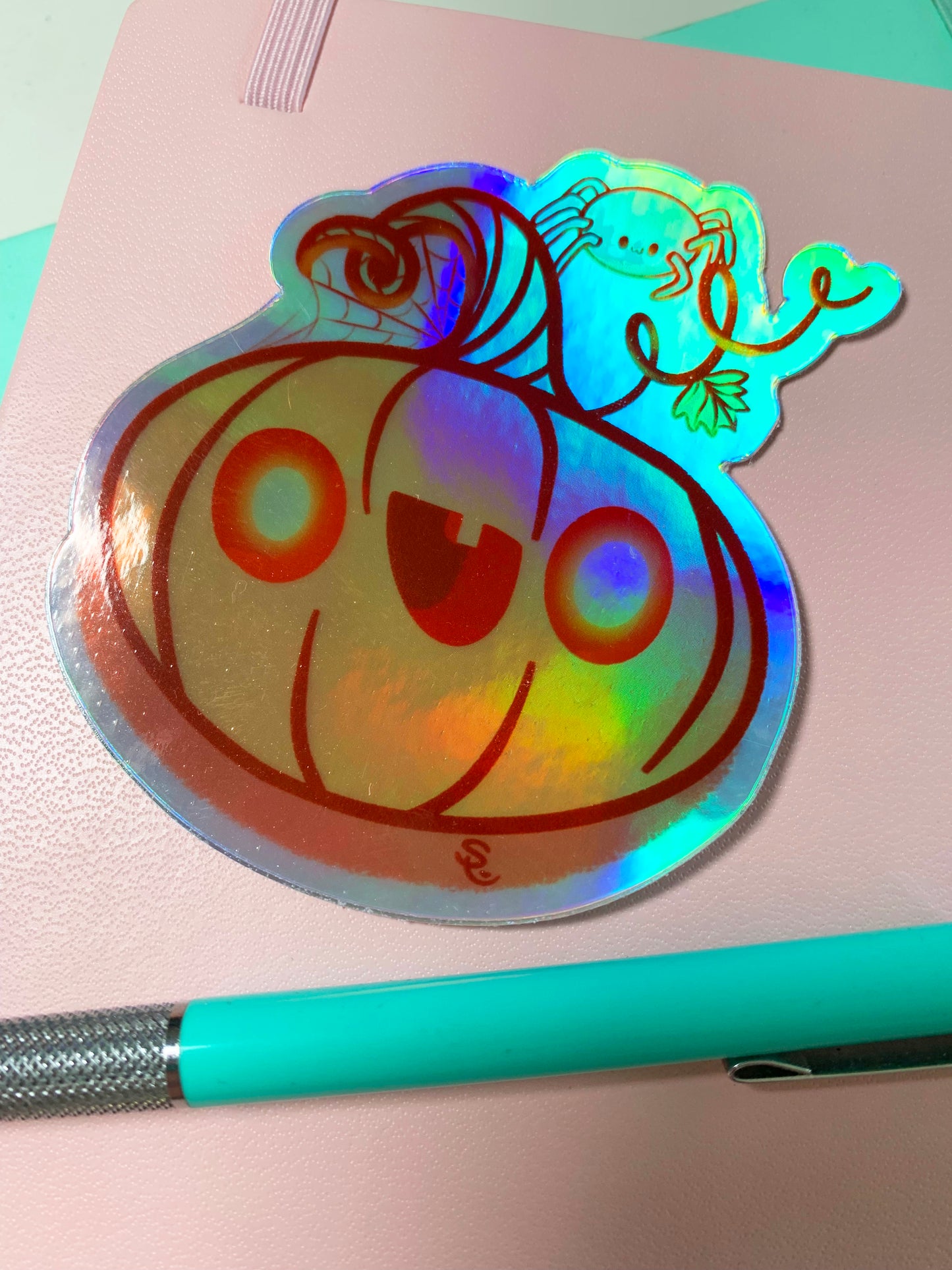Happy Pumpkin Holographic Vinyl Sticker