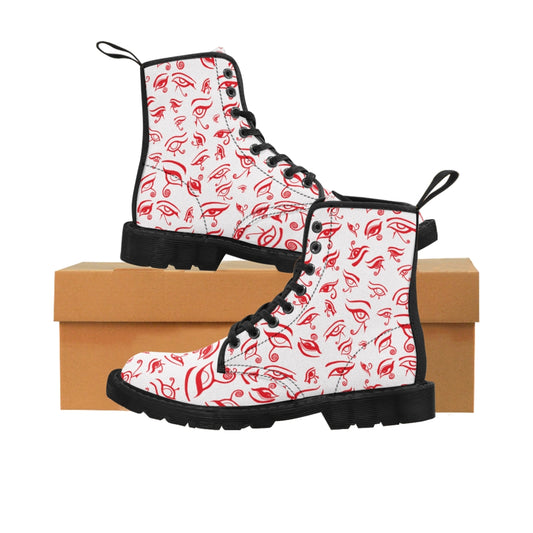 Eye of Death - Red on White Canvas Boots US Women's Sizes 6.5 - 11