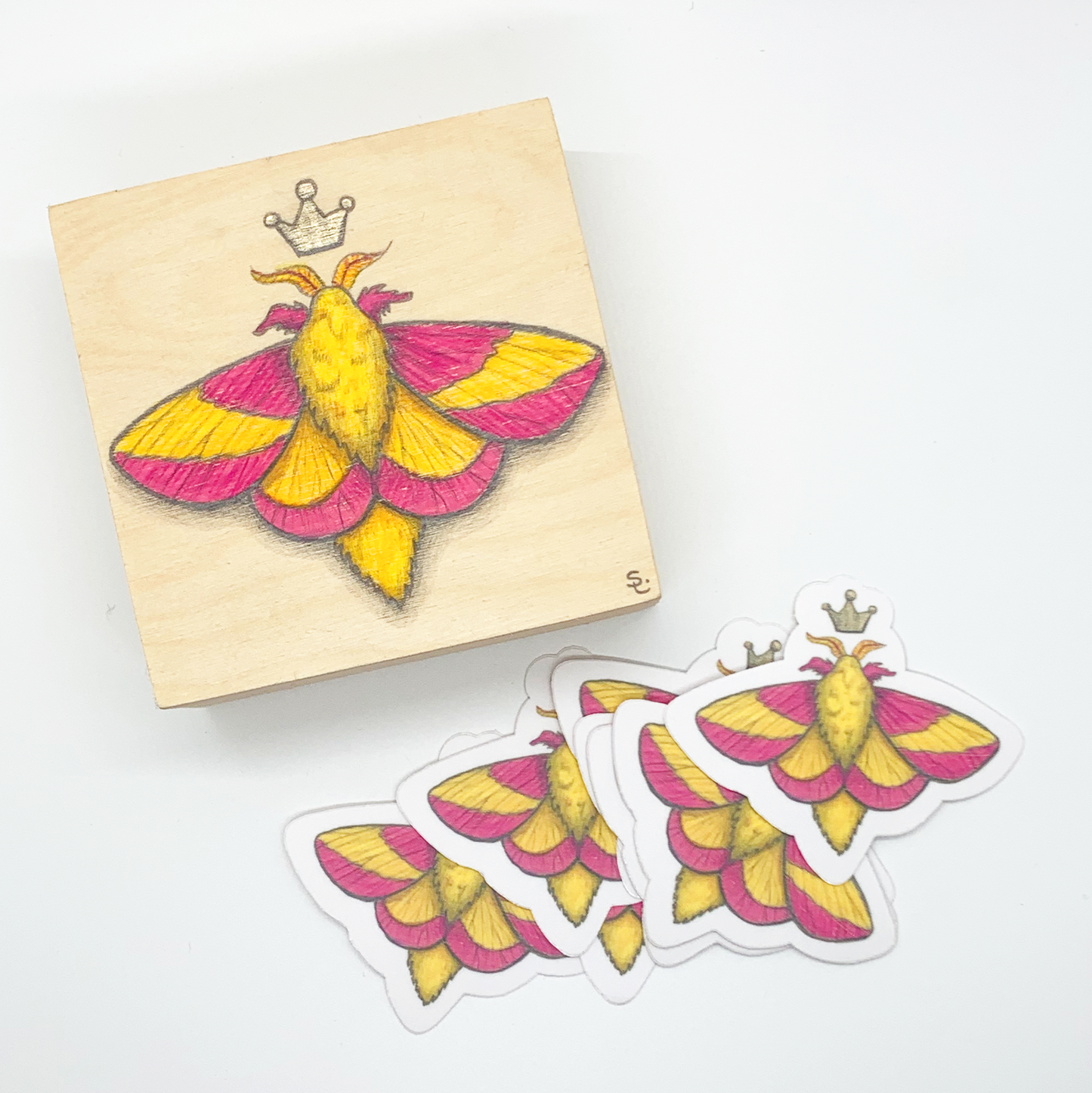 Rosy Maple Moth Vinyl Sticker