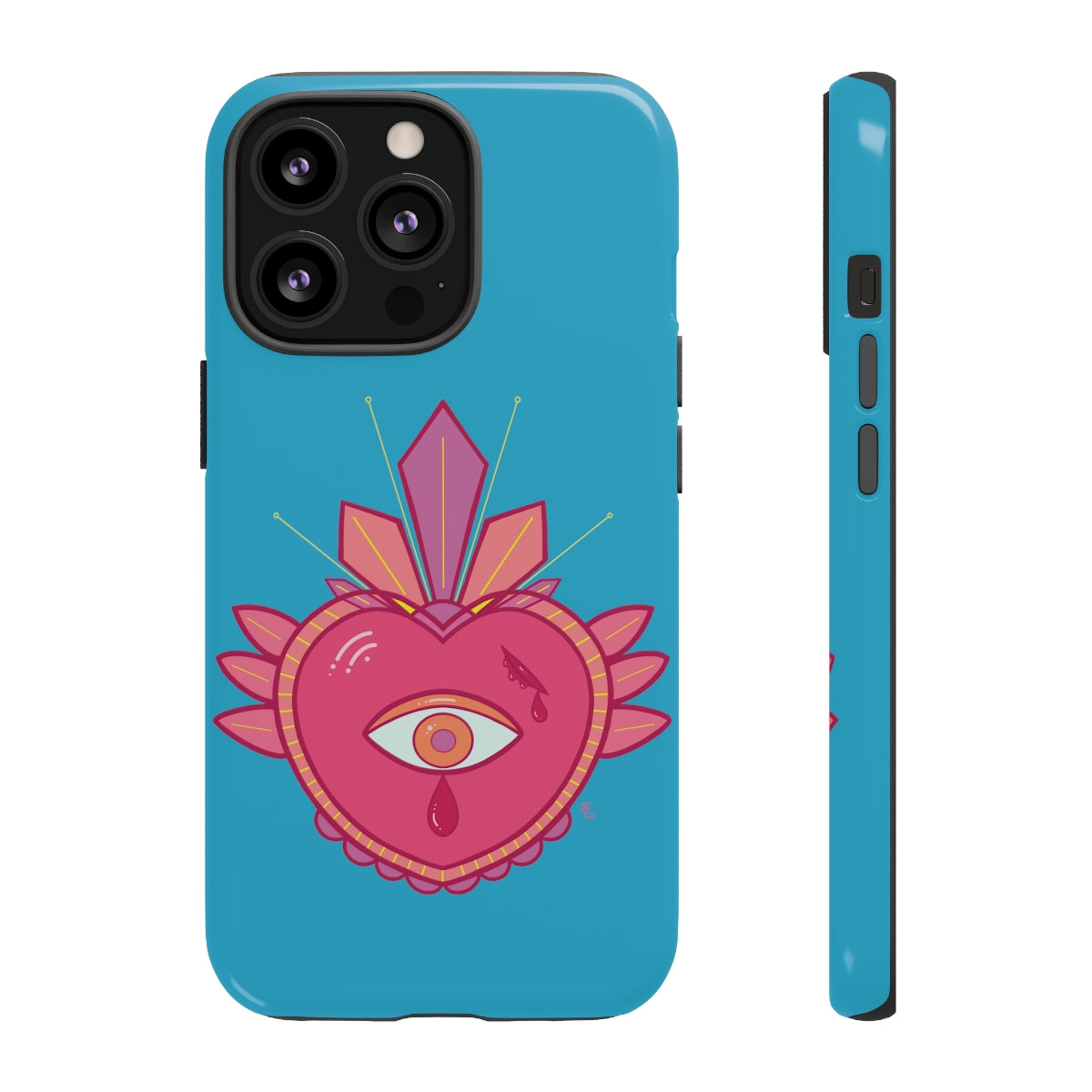 Blue Sacred Heart Tough Phone Case - Lined phone case - Immaculate Heart iPhone Cover