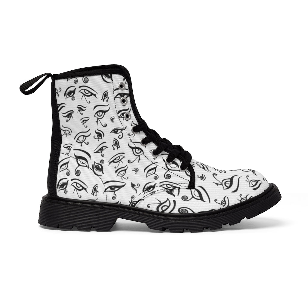 Eye of Death - Black on White Canvas Boots US Women's Sizes 6.5 - 11