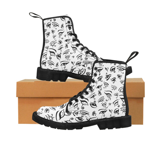 Eye of Death - Black on White Canvas Boots US Women's Sizes 6.5 - 11