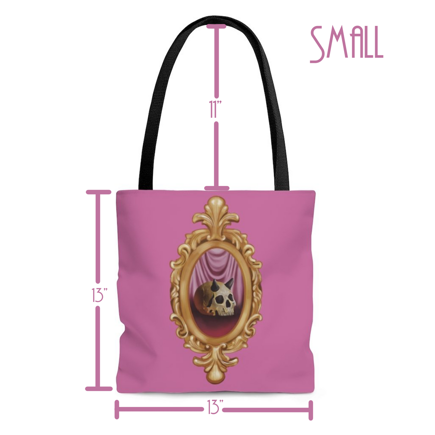 Ornate Horned Skull Tote Bag in Dusty Pink