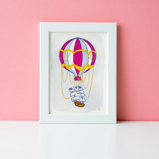 Hot Air Balloon with Pirate Ship - Limited Edition 100% Recycled Art Print