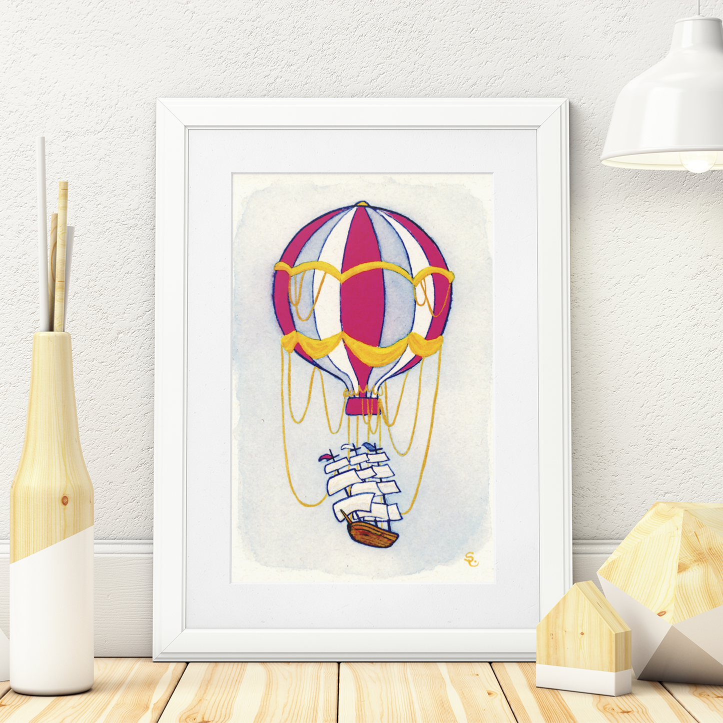 Hot Air Balloon with Pirate Ship - Limited Edition 100% Recycled Art Print