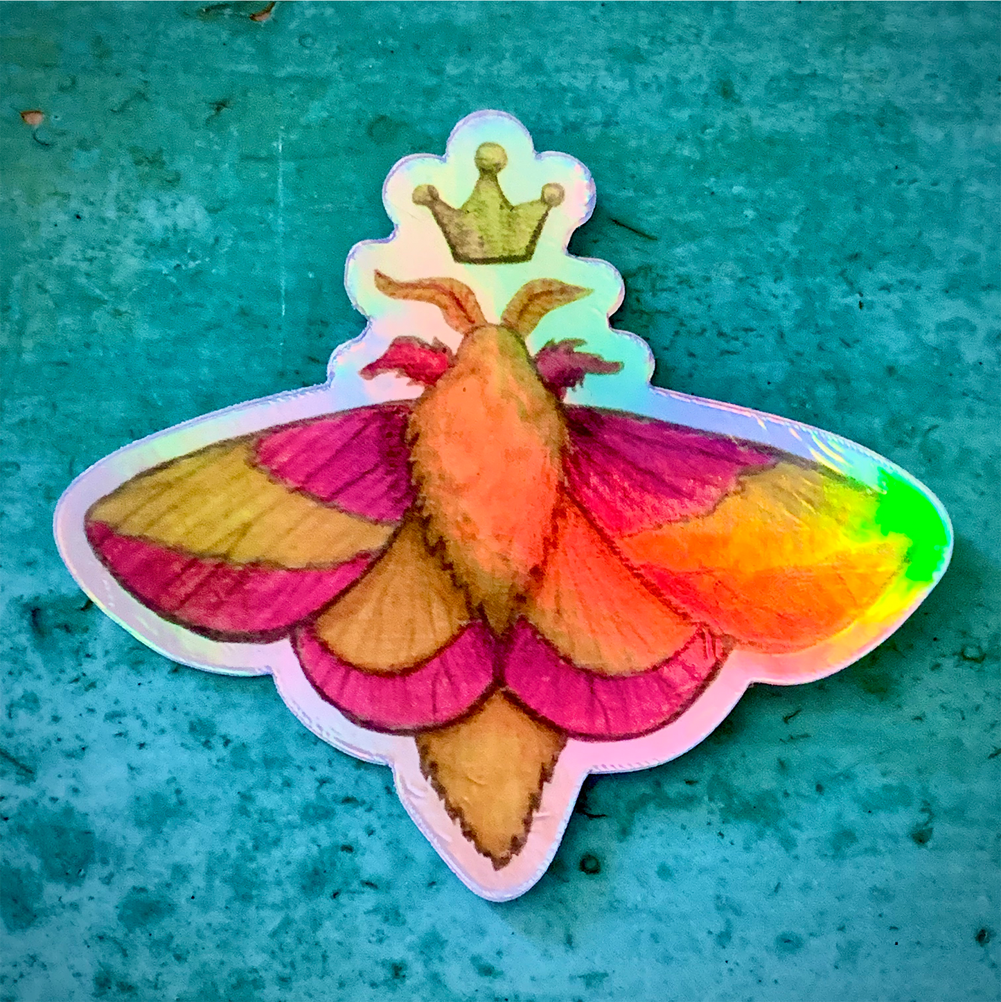Rosy Maple Moth Holographic Vinyl Sticker