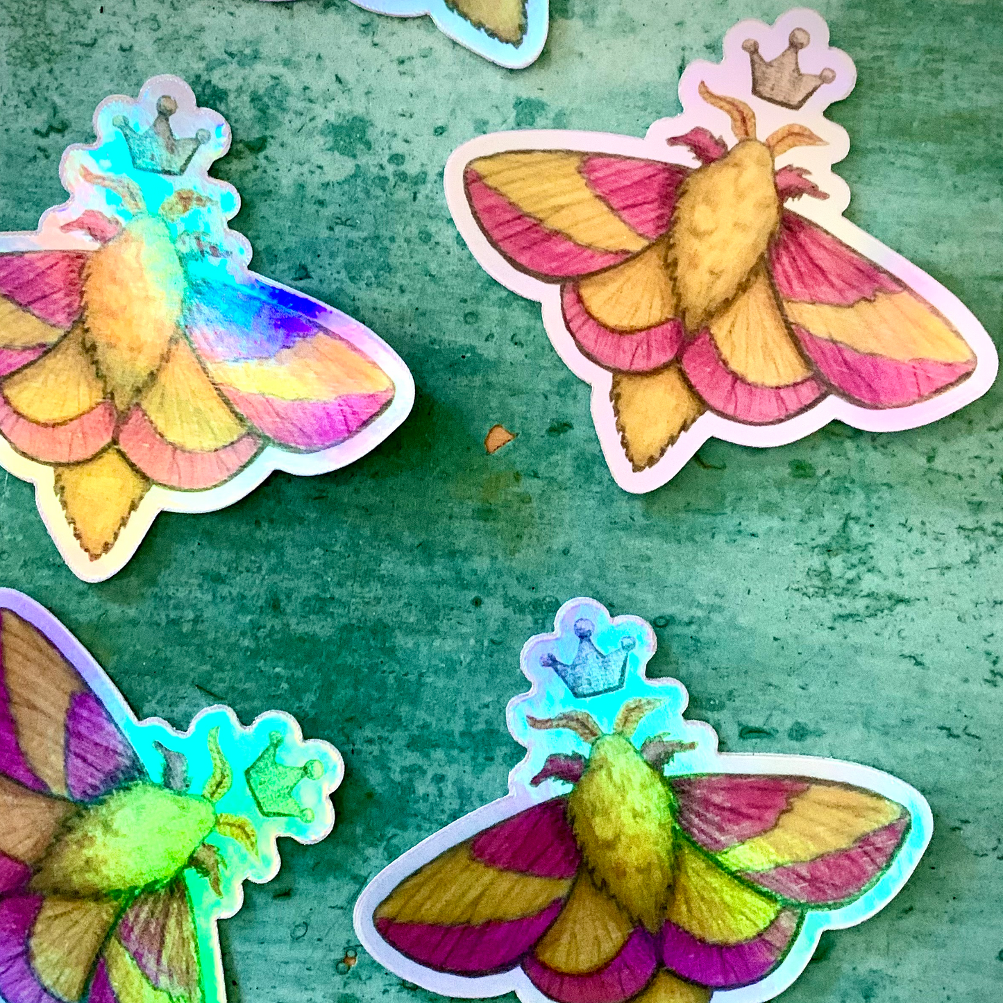 Rosy Maple Moth Holographic Vinyl Sticker