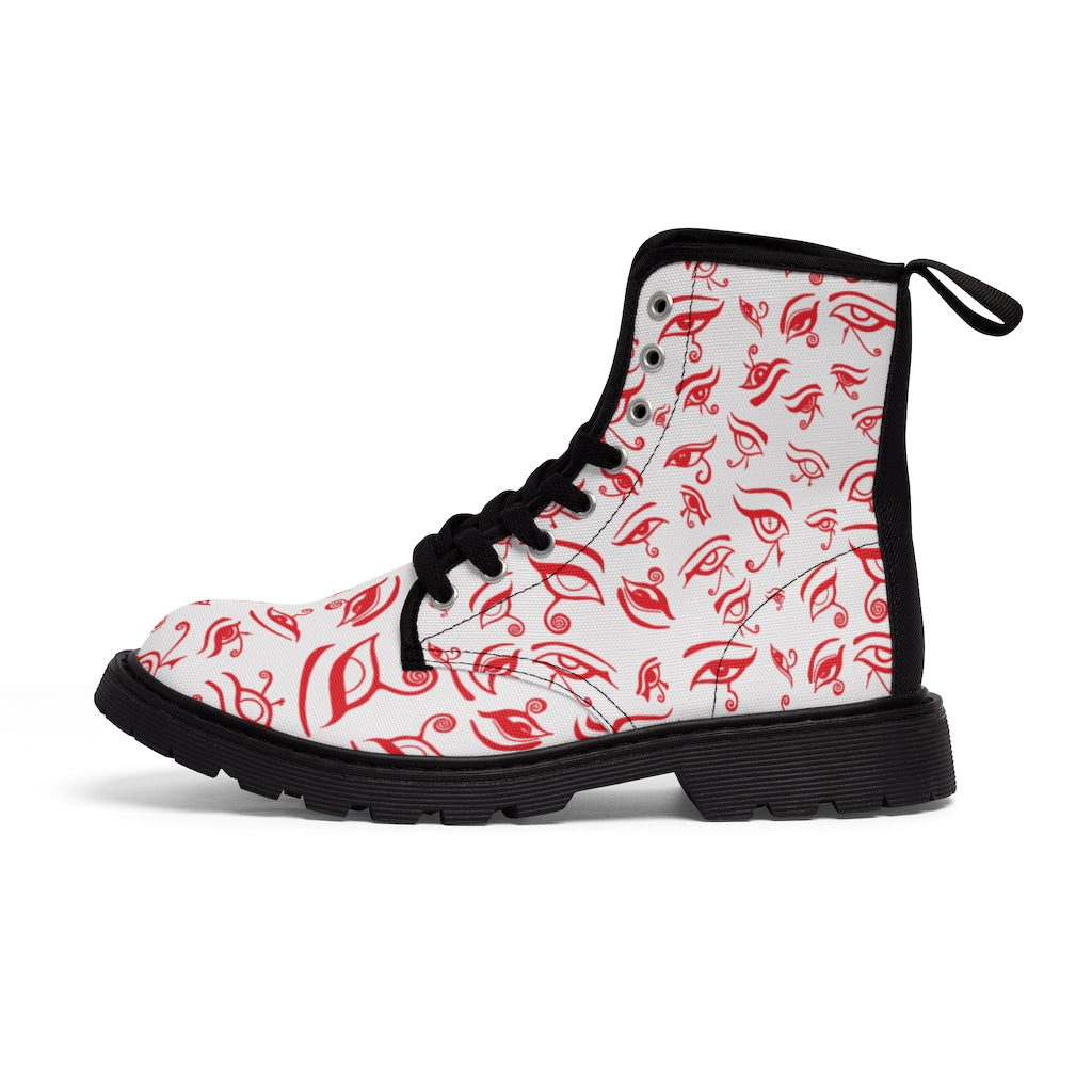 Eye of Death - Red on White Canvas Boots US Women's Sizes 6.5 - 11