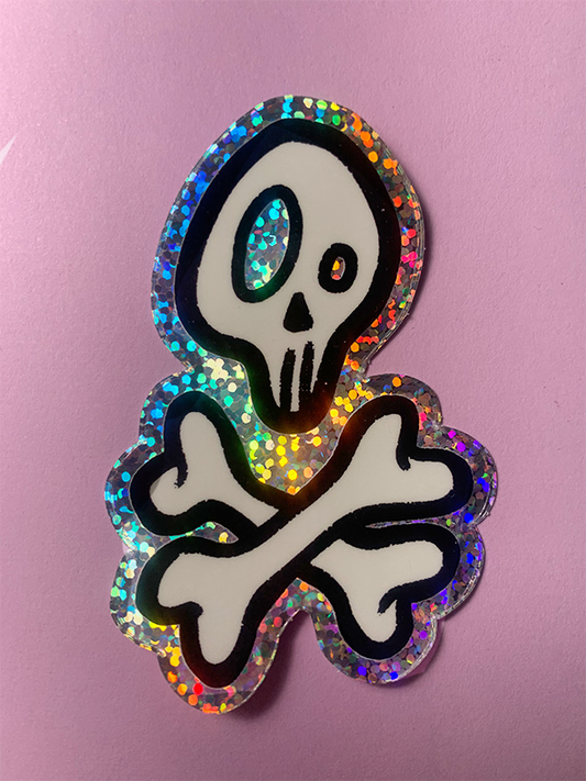 Skull & Crossbones Glitter Vinyl Sticker