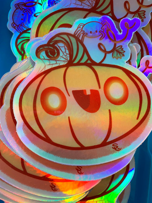 Happy Pumpkin Holographic Vinyl Sticker