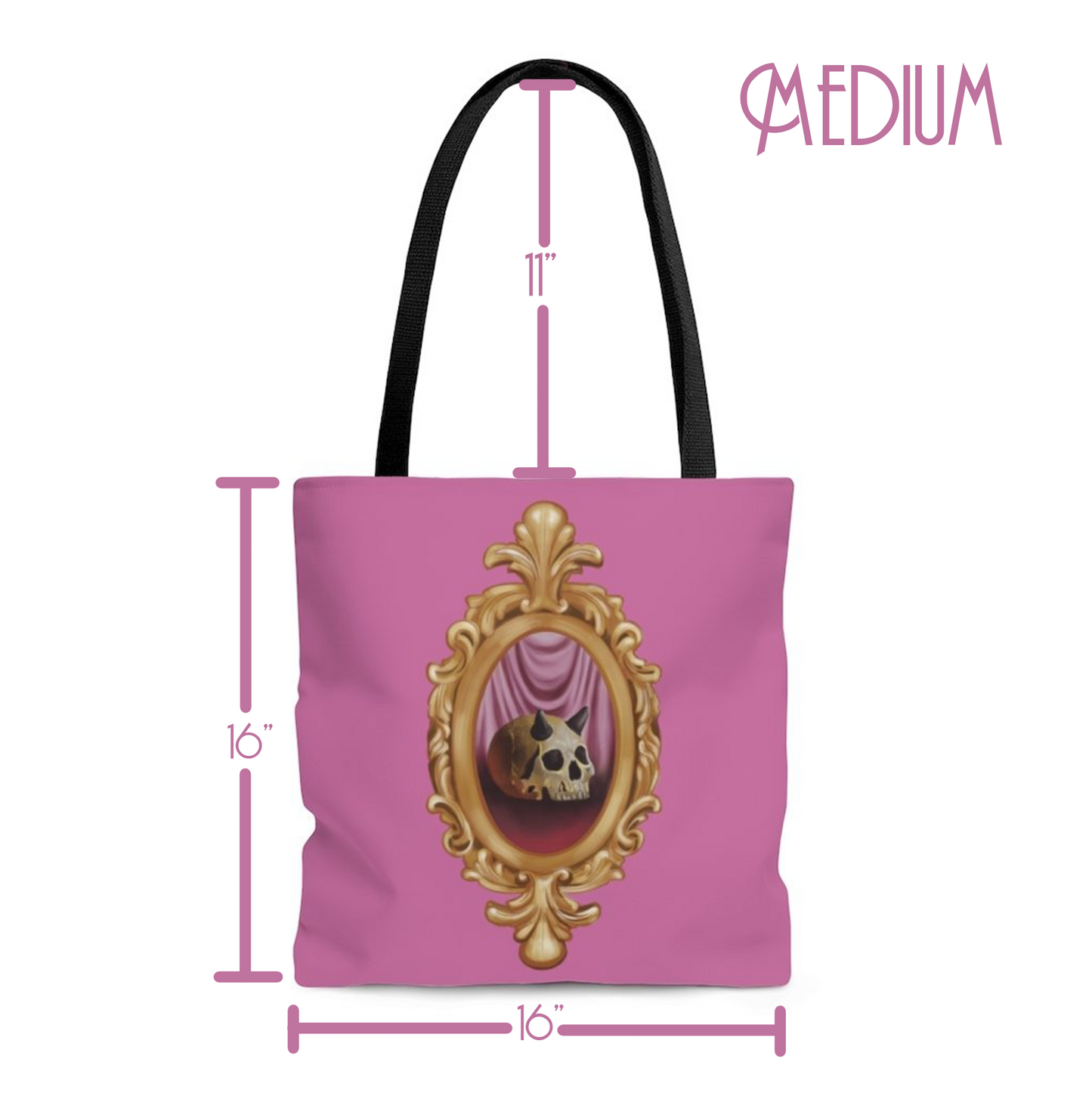 Ornate Horned Skull Tote Bag in Dusty Pink