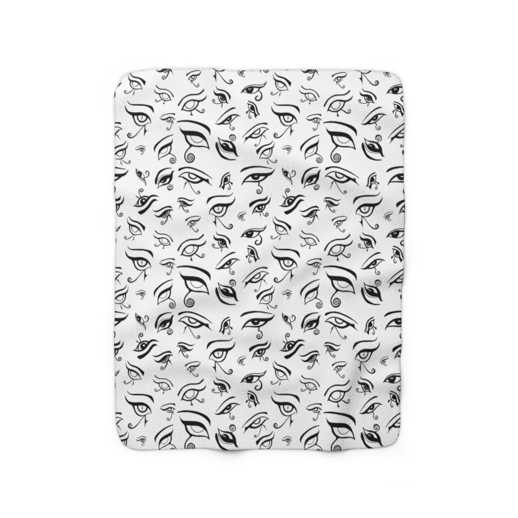 Eye of Death - Black on White Sherpa Fleece Blanket 50 x 60