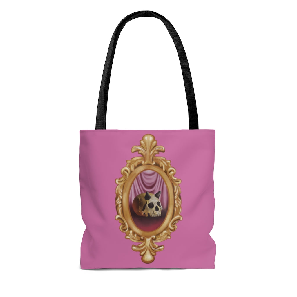 Ornate Horned Skull Tote Bag in Dusty Pink