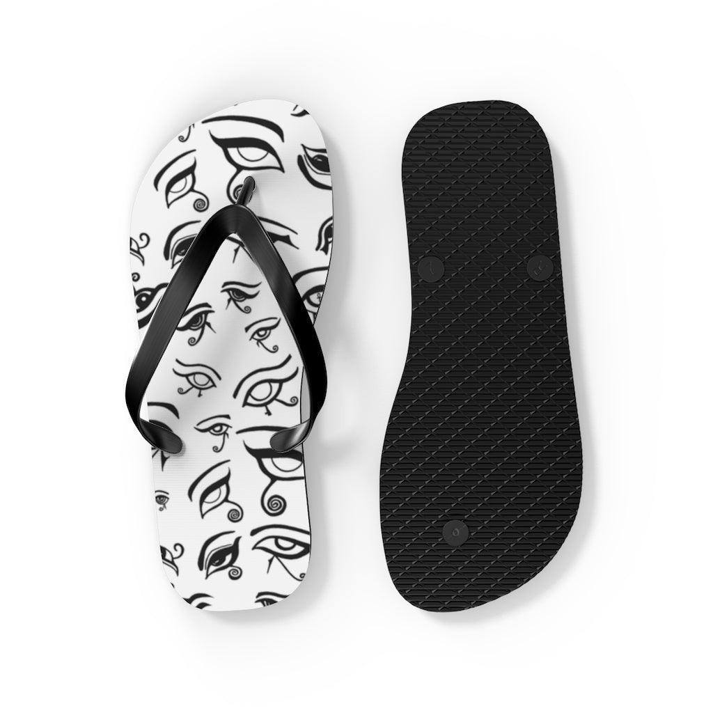 Eye of Death - Black on White Flip Flops