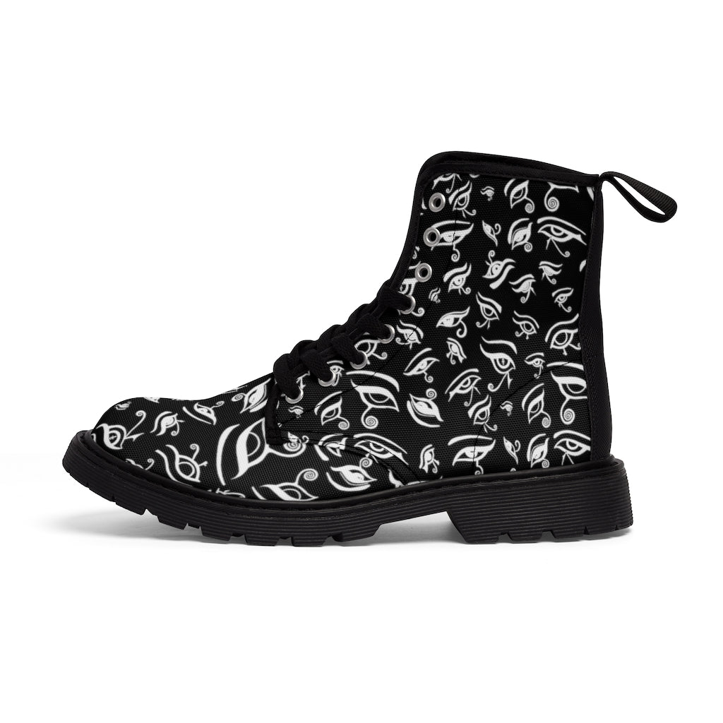 Eye of Death - White on Black Canvas Boots US Women's Sizes 6.5 - 11