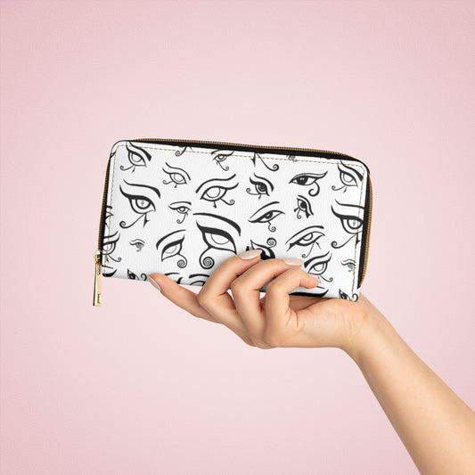 Eye of Death - Black on White Vegan Zipper Wallet