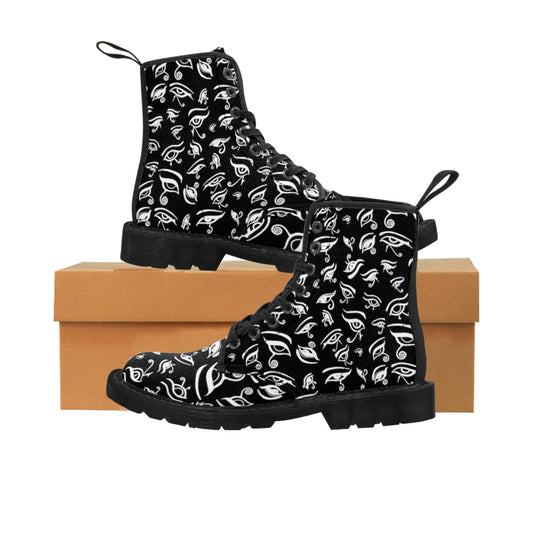 Eye of Death - White on Black Canvas Boots US Women's Sizes 6.5 - 11
