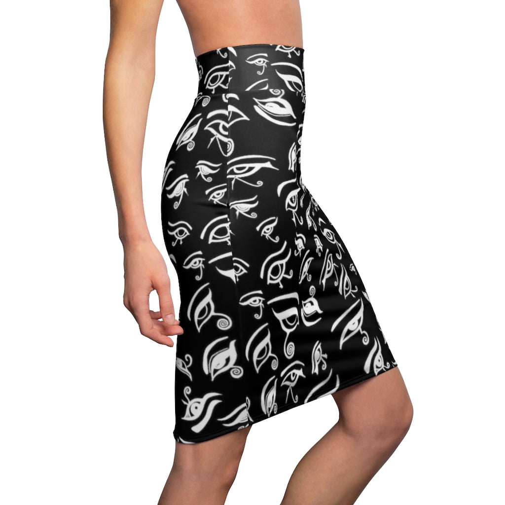 Eye of Death - White on Black Women's Pencil Skirt