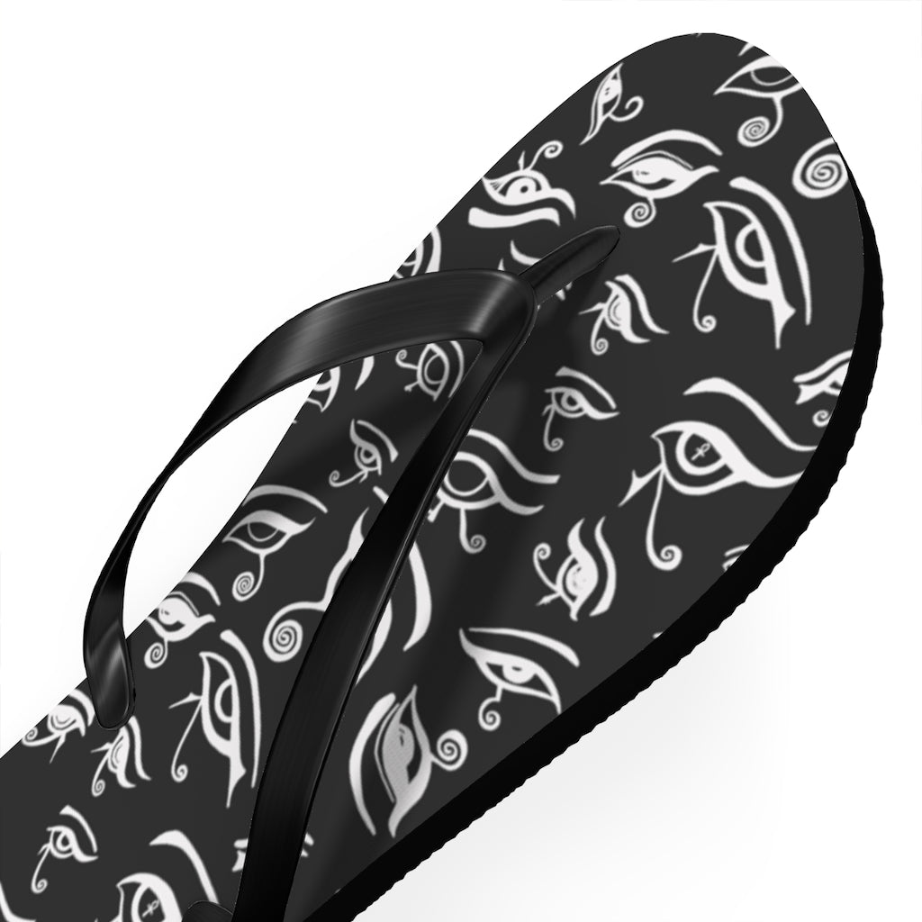 Eye of Death - White on Black Flip Flops