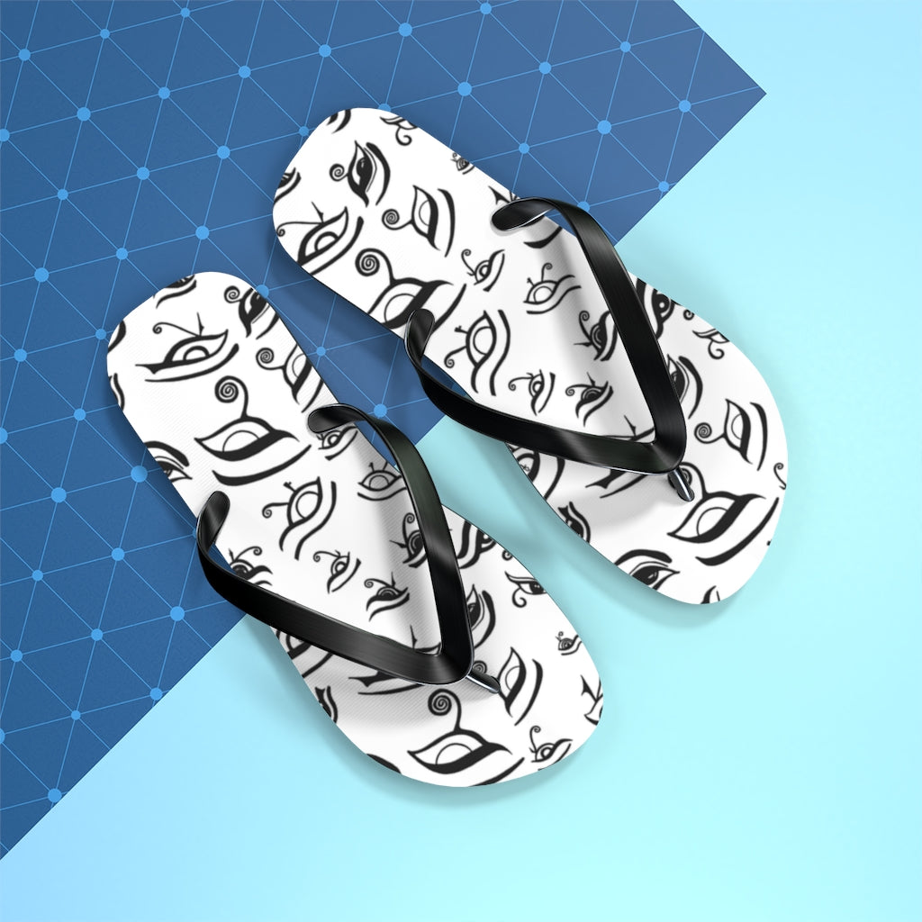 Eye of Death - Black on White Flip Flops