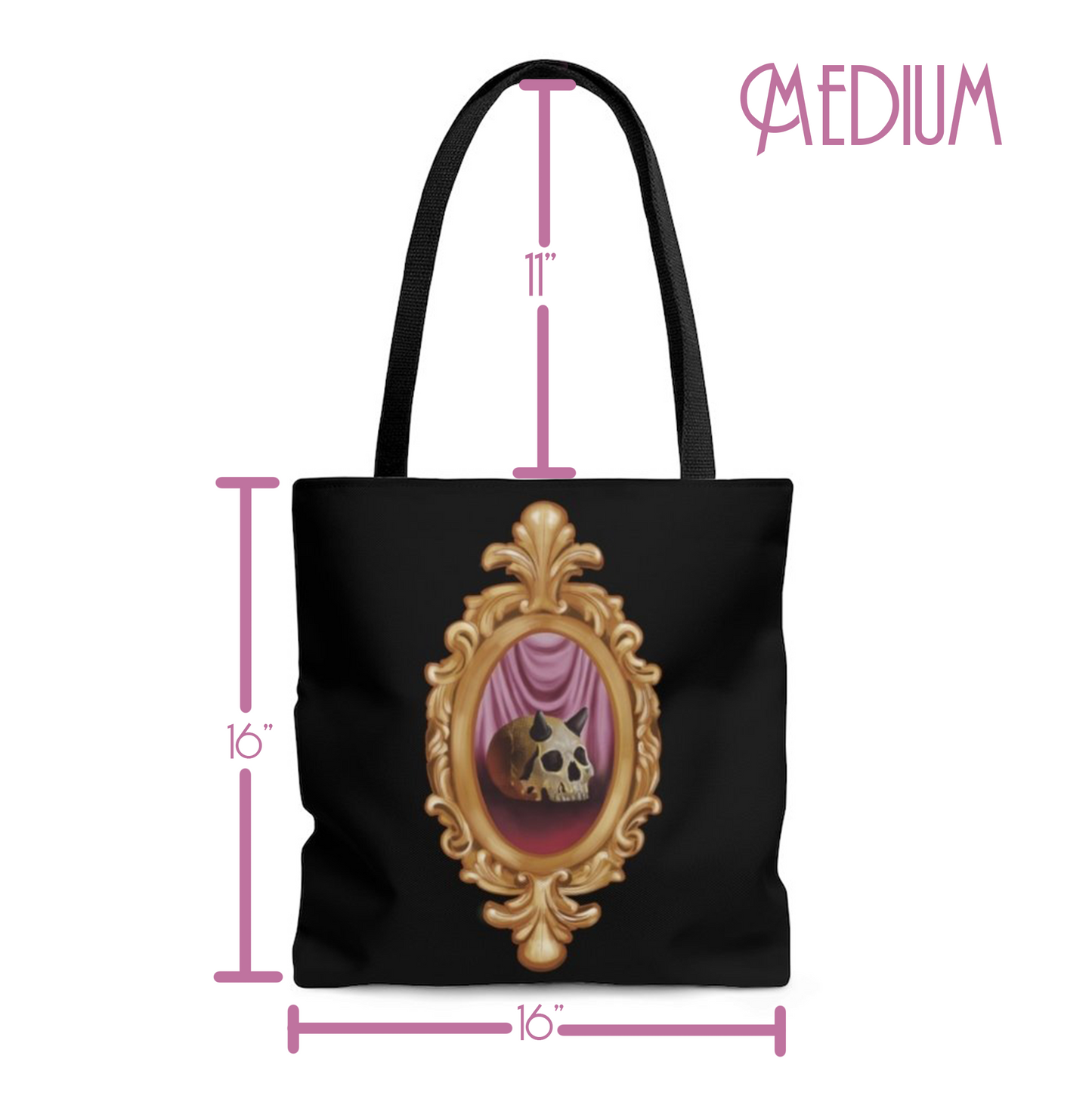 Ornate Horned Skull Tote Bag in Black