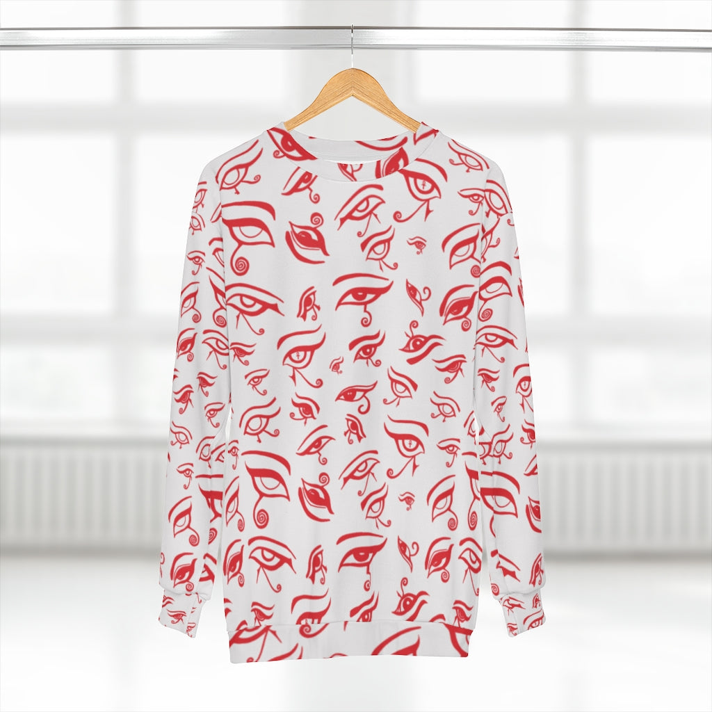 Eye of Death - Red on White All Over Print Unisex Sweatshirt