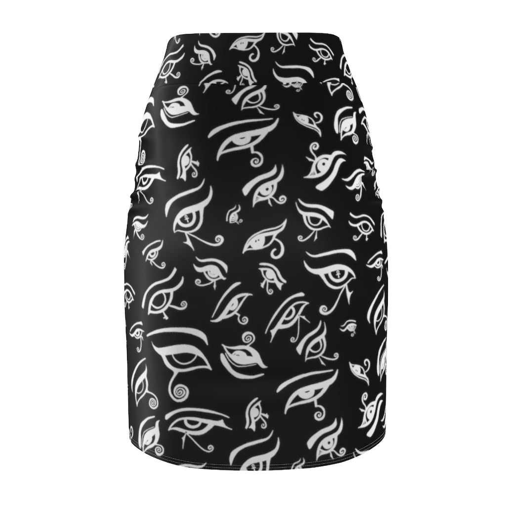 Eye of Death - White on Black Women's Pencil Skirt