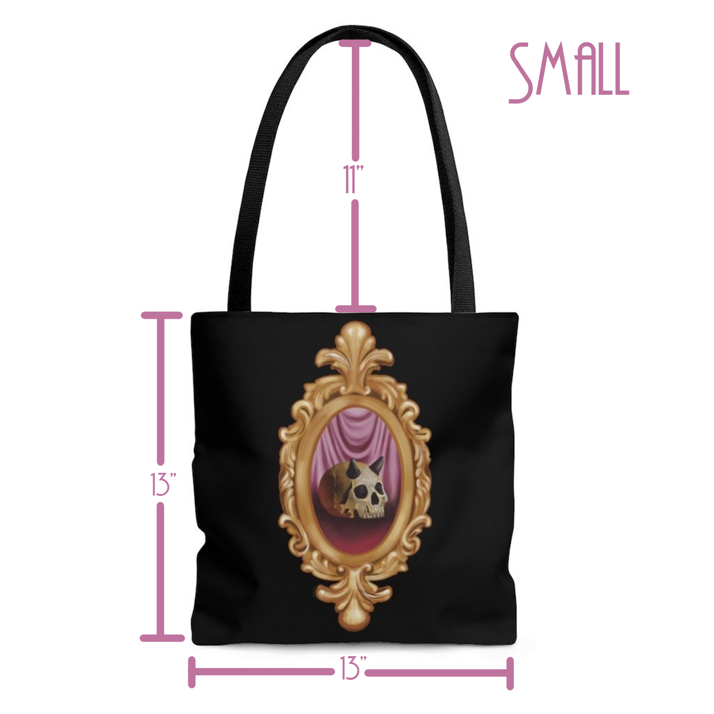 Ornate Horned Skull Tote Bag in Black