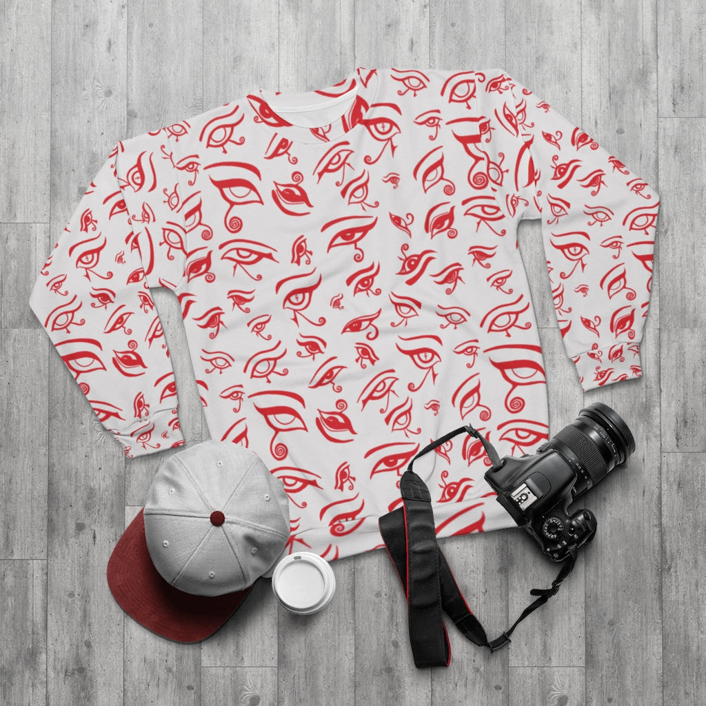 Eye of Death - Red on White All Over Print Unisex Sweatshirt