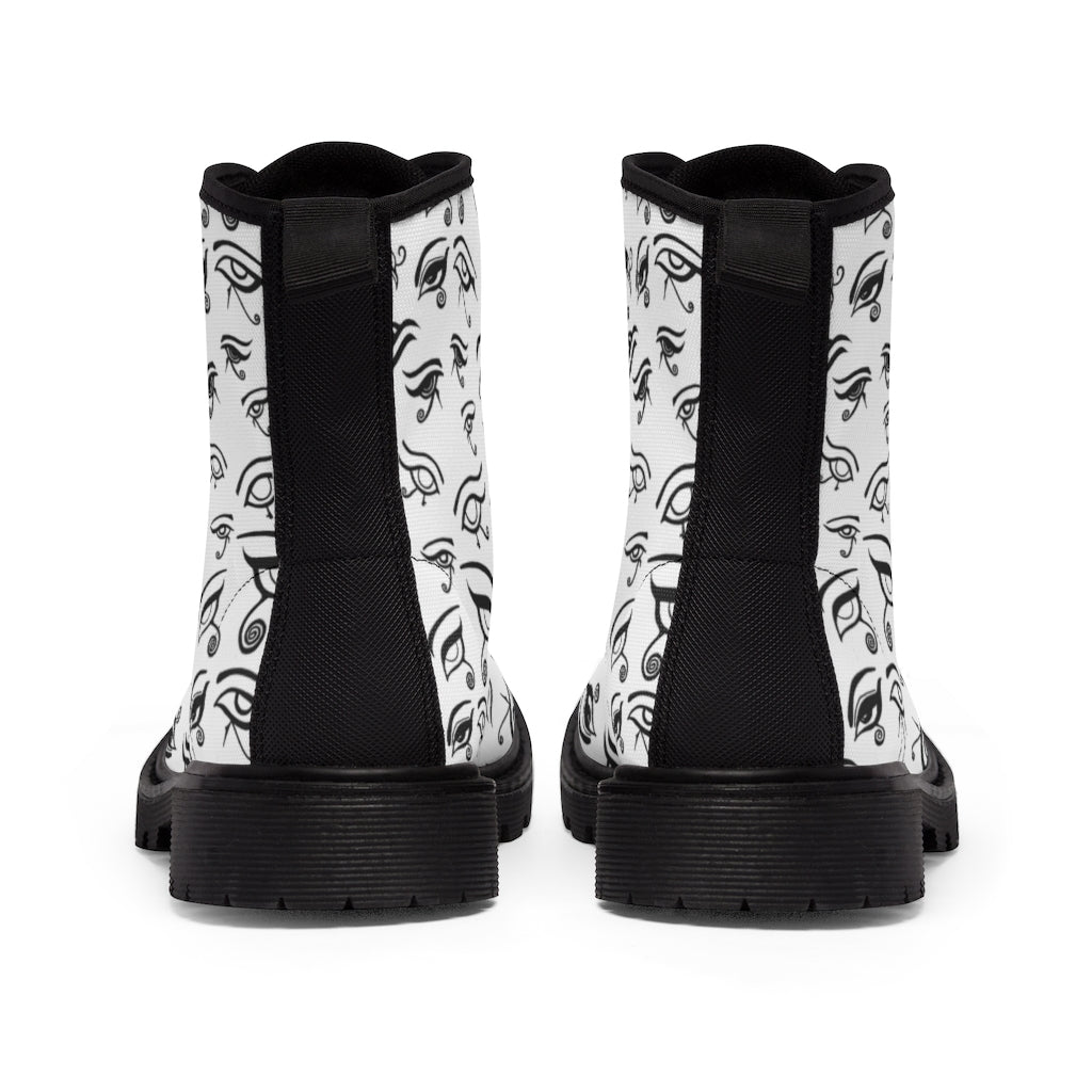 Eye of Death - Black on White Canvas Boots US Women's Sizes 6.5 - 11