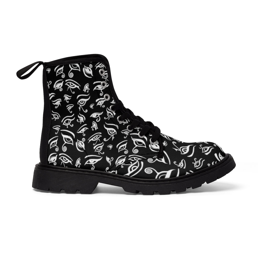 Eye of Death - White on Black Canvas Boots US Women's Sizes 6.5 - 11