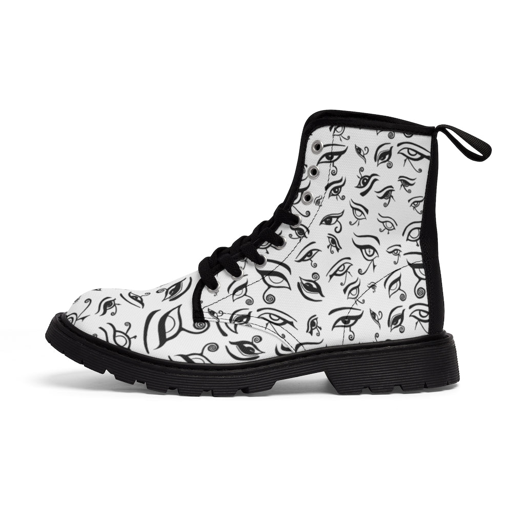 Eye of Death - Black on White Canvas Boots US Women's Sizes 6.5 - 11