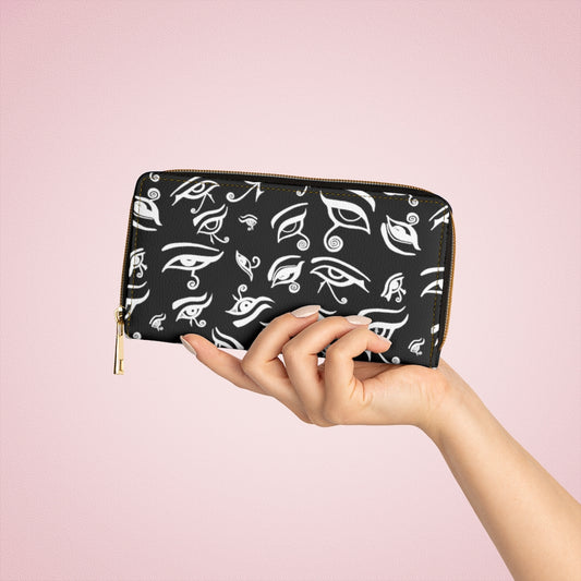 Eye of Death - White on Black Vegan Zipper Wallet