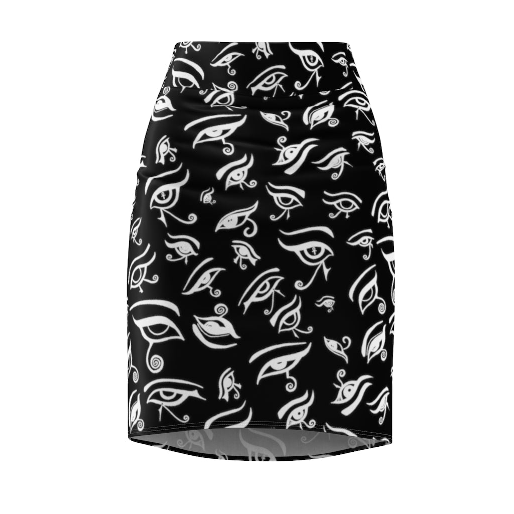 Eye of Death - White on Black Women's Pencil Skirt