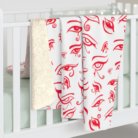 Eye of Death - Red on White Sherpa Fleece Blanket 50 x 60