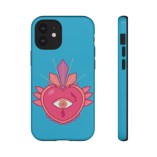 Blue Sacred Heart Tough Phone Case - Lined phone case - Immaculate Heart iPhone Cover