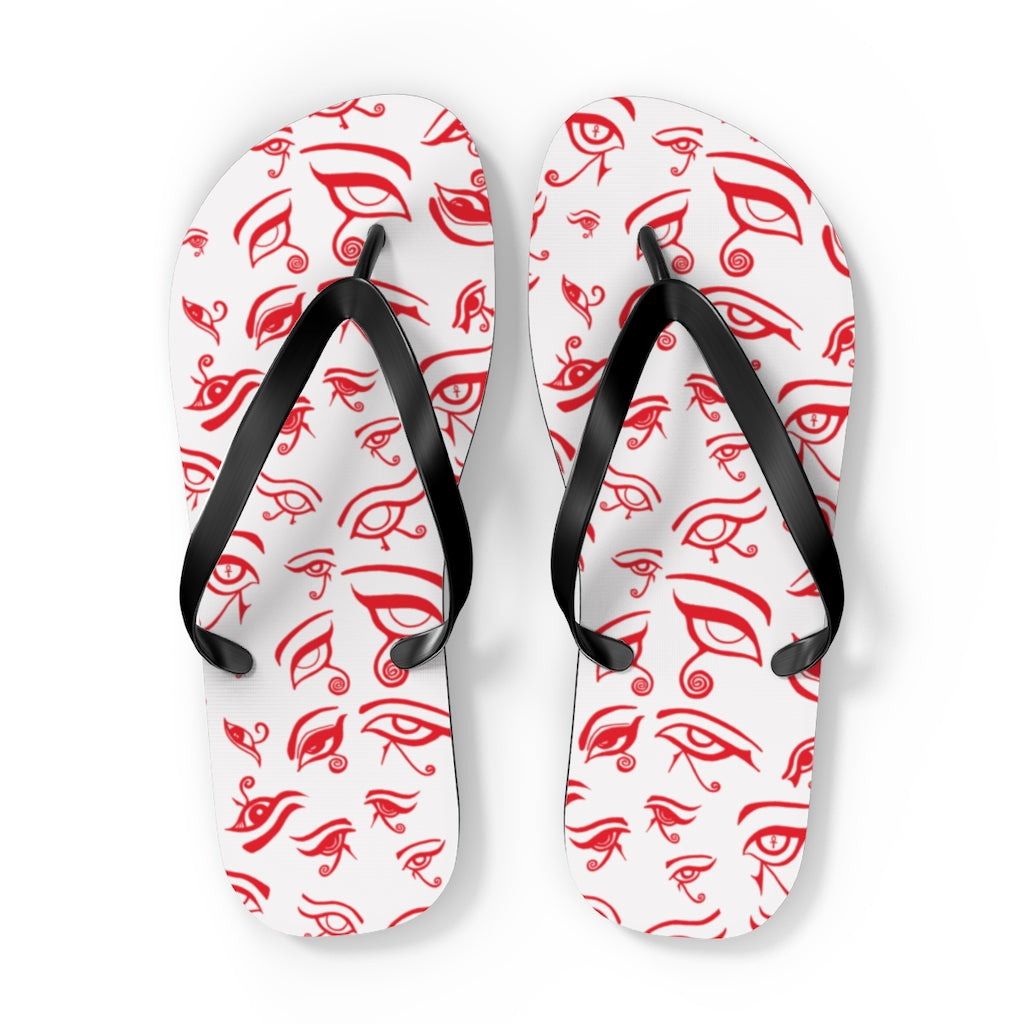 Eye of Death - Red on White Flip Flops