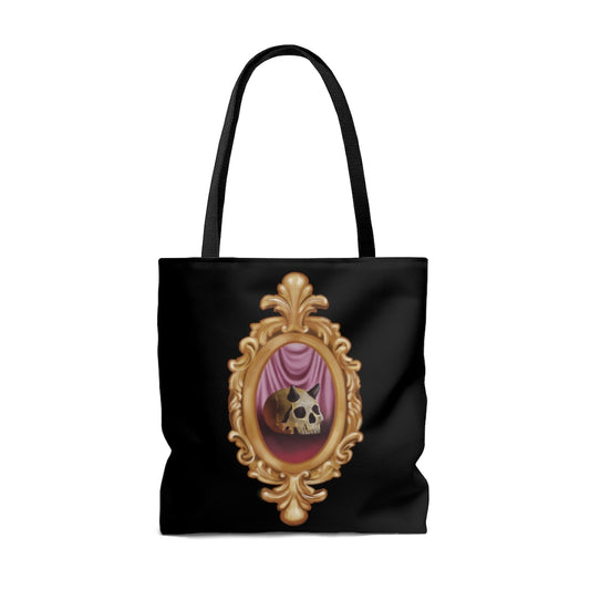 Ornate Horned Skull Tote Bag in Black