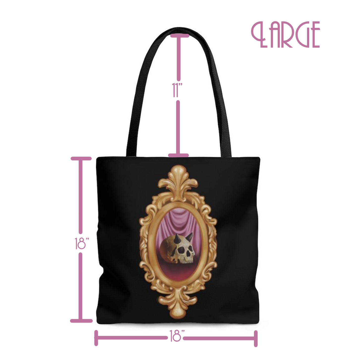 Ornate Horned Skull Tote Bag in Black