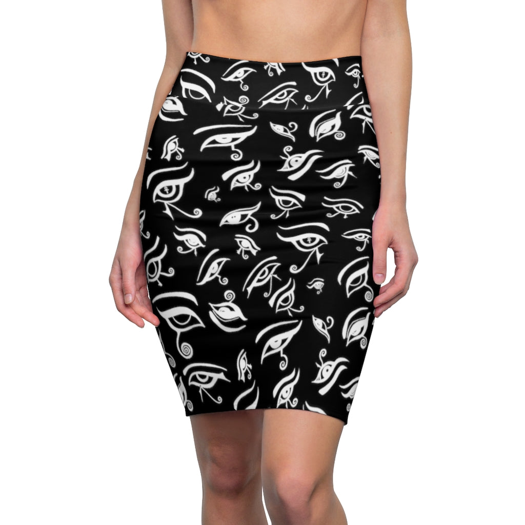 Eye of Death - White on Black Women's Pencil Skirt