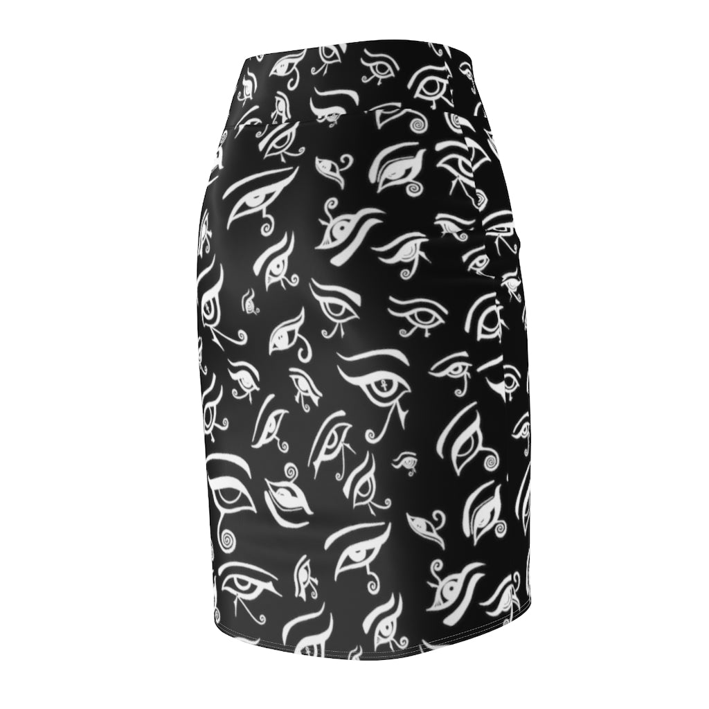 Eye of Death - White on Black Women's Pencil Skirt