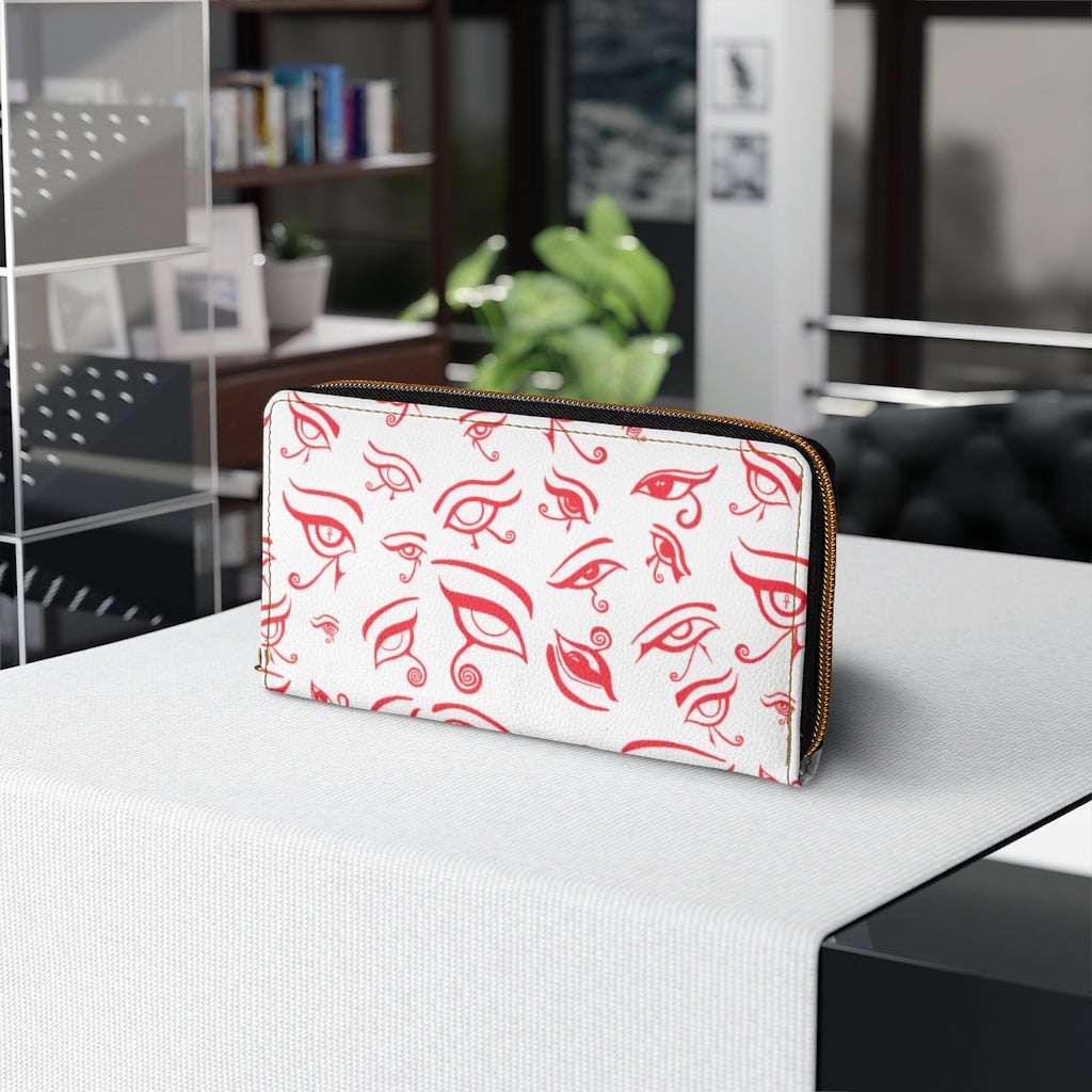 Eye of Death - Red on White Vegan Zipper Wallet