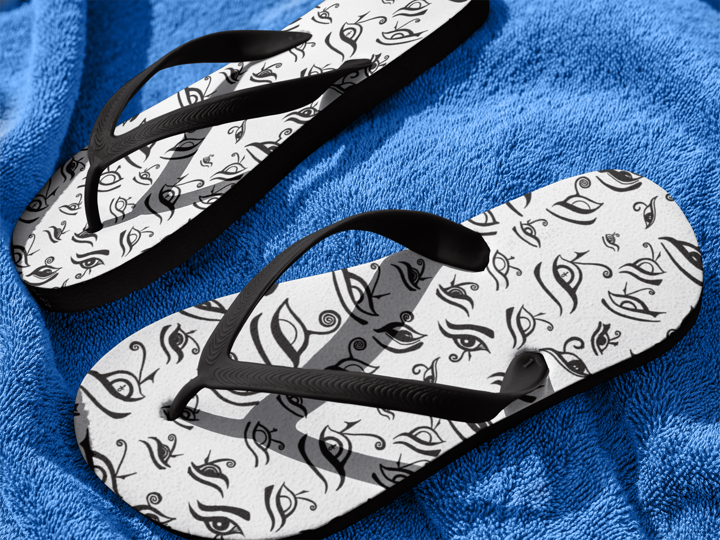 Eye of Death - Black on White Flip Flops