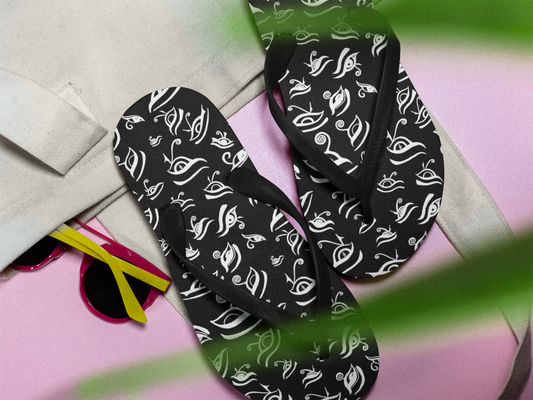 Eye of Death - White on Black Flip Flops